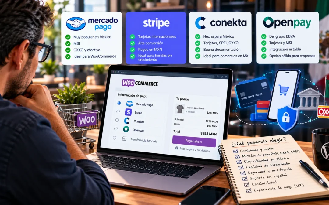 Mercado Pago, Stripe, Conekta, Openpay: qué pasarela elegir para tu WooCommerce en México